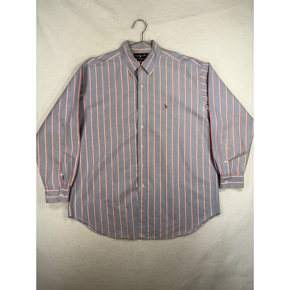 Vintage Ralph Lauren Blake Striped Oxford Shirt Mens XL Blue Red Cotton L/S